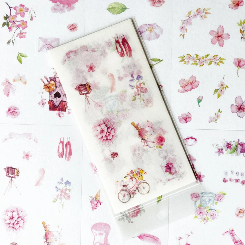 

6 Sheets/Pack Cute Pink Flower Washi Sticker Adhesive Craft Stick Label Notebook Hand Account Decor Kids Gift Stationery