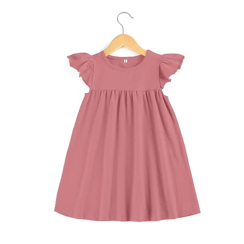 Хлопок, летнее простое однотонное платье с рукавами-крылышками для маленьких девочек - Цвет: mauve