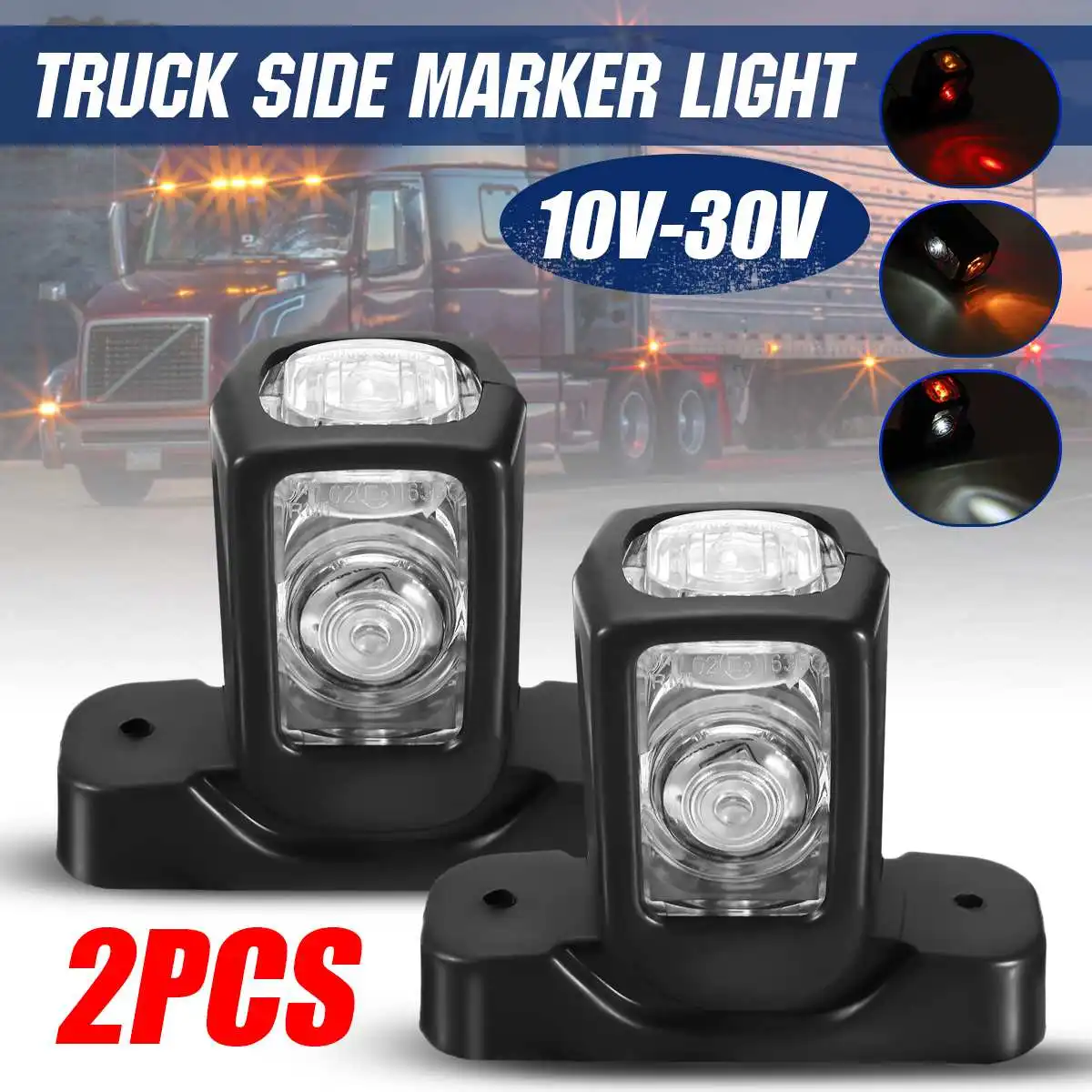 2x LED White roof front corner marker lights 12V 24V E9 marked for truck lorry trailer bus
