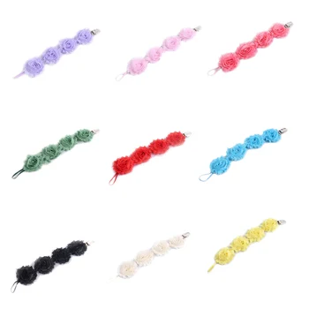 

Baby Girls Infant Rose Flower Feeding Dummy Pacifier Clip For Nipples Baby Teething Soother Holder Strap Chain Baby Feeding Part