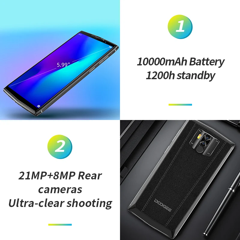  DOOGEE N100 5.99 Inch Smartphone MT6763 Octa Core Mobile Phone Android 9.0 Cellphone 4GB 64GB 10000