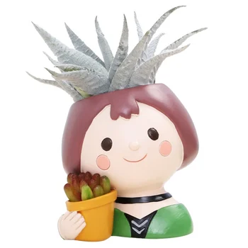 

Cute Flower Pot Garden Portrait Sculpture Ornament Desktop Decor Resin Cartoon Celebrity Decoration Flower Container