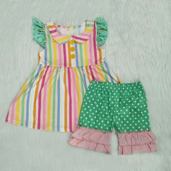 

Cute Infant Newborn Baby Girl Clothes Toddler Kids Girl Sleeveless Ruffles Striped Tops+Polka Dot Shorts Outfits