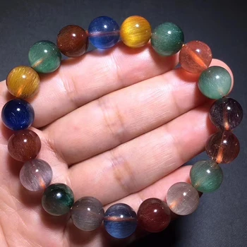 

Certificate Natural Colorful Rutilated Quartz Bracelet 10mm Gold Red Green Cat Eye Women Men Crystal Round Beads AAAAA
