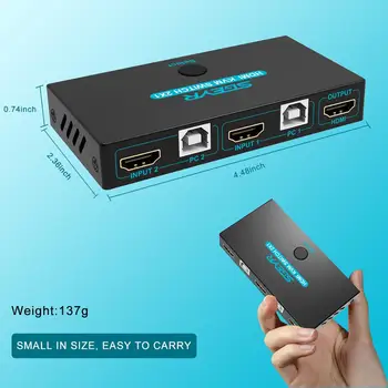 

SGEYR HDMI KVM Switch 2 Port Share 2 Computers with One Monitor 2x1 USB KVM Hotkey Metal Switch with HDMI Cable and USB Cable