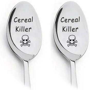 

Skull Cereal Killer Spoons, Stainless Steel Coffee Spoon Pack of 2 Set Gift for Couple Lovers Dropshipping