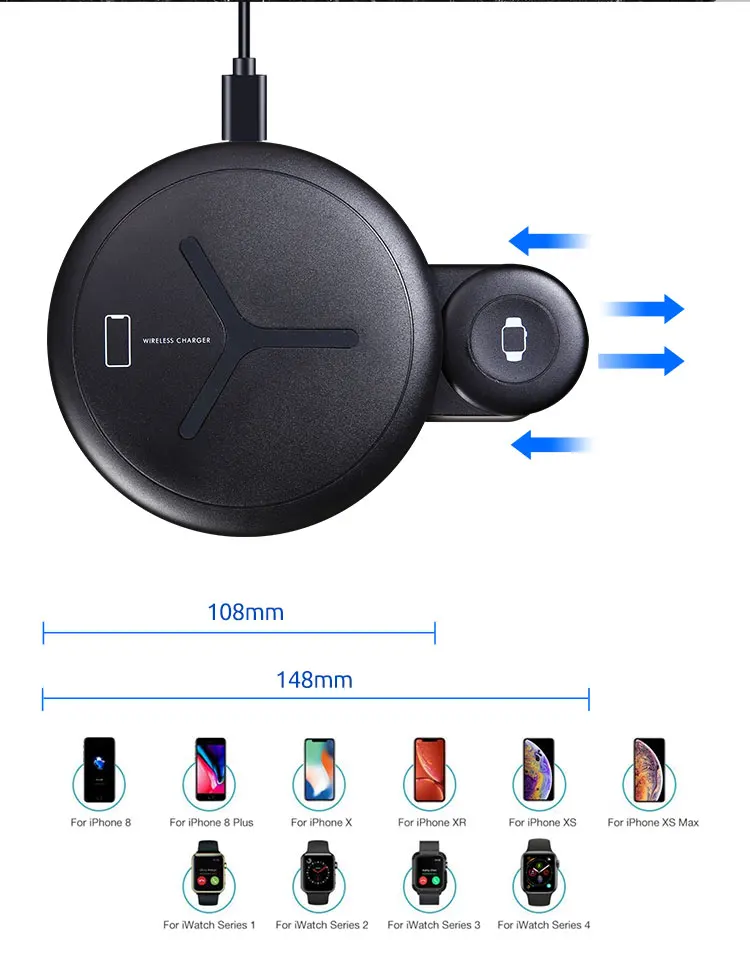 15 Вт Qi Беспроводное зарядное устройство для iPhone 11/11 Pro Max для Apple i Watch 4 3 2 Быстрое беспроводное зарядное устройство для samsung S10 S9 Настольный держатель