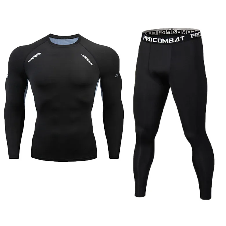 Брендовая мужская спортивная одежда, компрессионный комплект с длинными рукавами+ брюки, быстросохнущая футболка для бега, одежда, спортивные штаны для бега - Цвет: 20