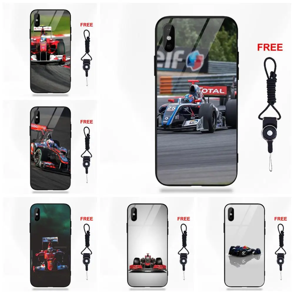 

For Apple iPhone 5 5C 5S SE 6 6S 7 8 Plus X XS Max XR Silicone TPU Frame Tempered Glass Silica Formula 1 Cars Vehicles