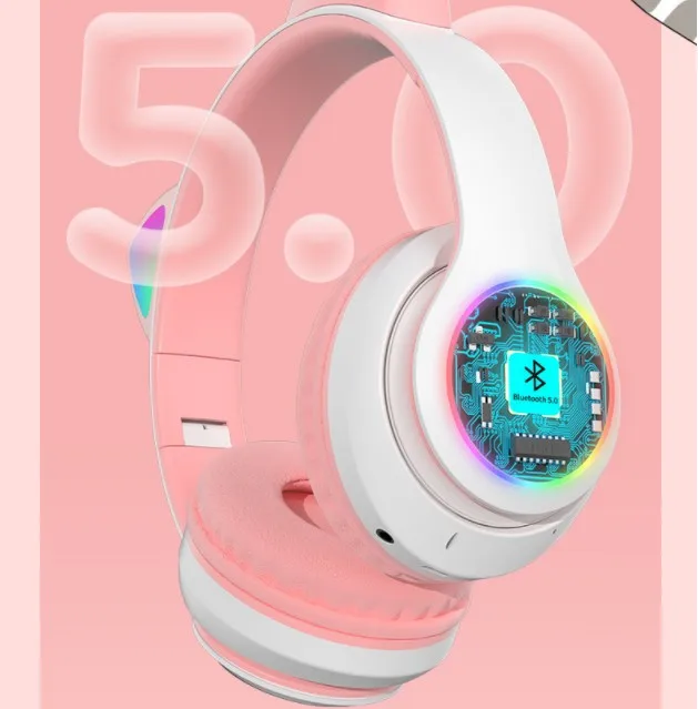 ZK40 Cute Cat Ear Bluetooth Headphones Music Wireless Earphone Earbud With Mic Bass Noise Canceling Headset Children Kids Gifts