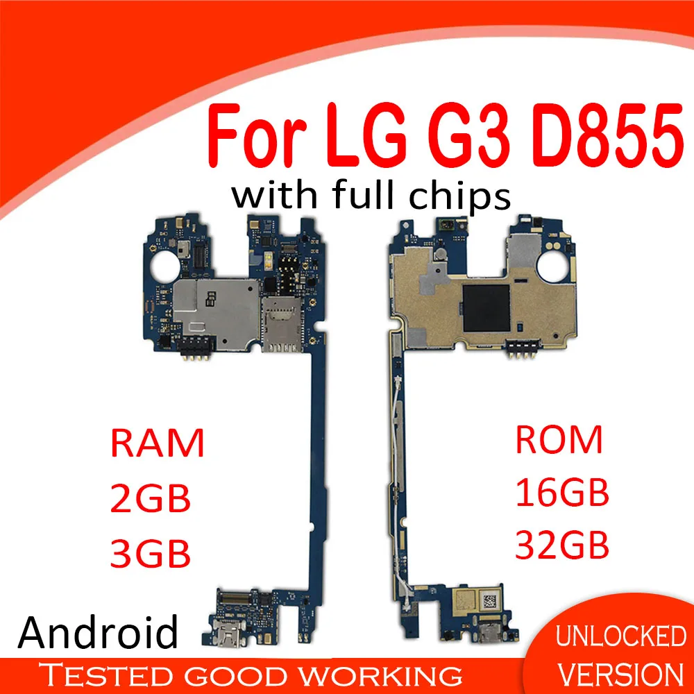 Оригинальная для LG G3 материнская плата D855 D850 D852 VS985 ROM 16 Гб/32 ГБ с чипами