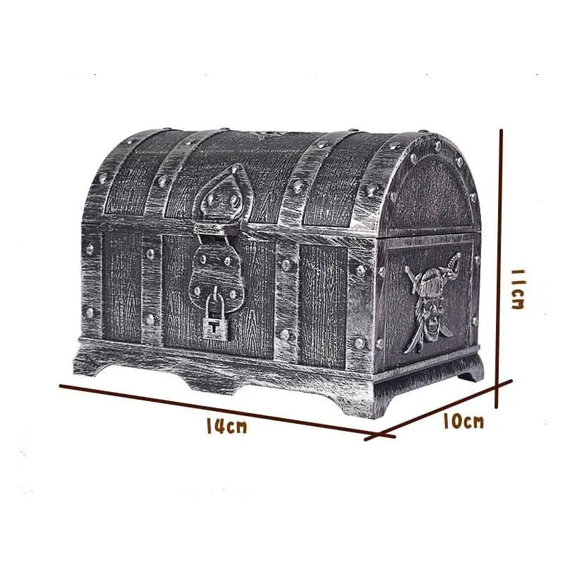 1 коробка для охоты на сокровище, Детская коробка для сокровища, ретро пластиковая большая коробка для игрушек, золотые монеты и пиратские драгоценные камни, ювелирный набор - Цвет: sliver 2