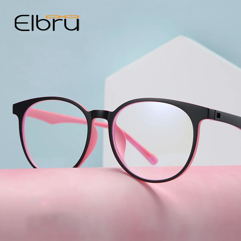 

Elbru TR90 Ultralight Clear Len Glasses Frame Women Anti Blue Light Blue-ray Computer Glasses Round Spectacle Frames 2019 New