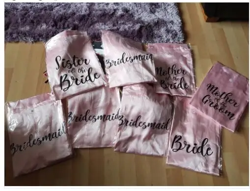 new bride bridesmaid robe with white black letters mother sister of the bride wedding gift bathrobe kimono satin robes