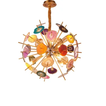 

Nordic light luxury wind chandelier creative personality living room bedroom spherical agate chandelier art dining room lamp