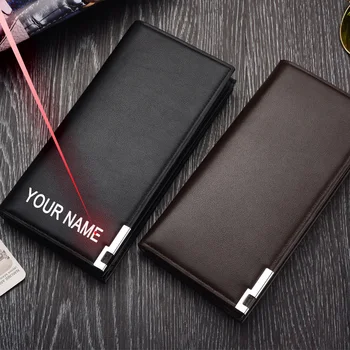 

Personalised Wallet Free Engraving Name Man's Long Style PU Wallet Metal Deco Classic Thin Money Case Purse With Your Name