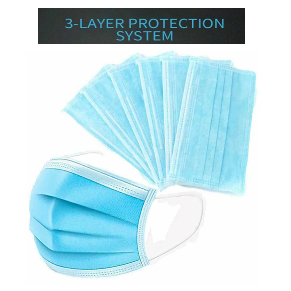 

100pcs Three-layer Mask Non-woven Melting Spray Healthy Care Disposable Daily Protective Mask Anti-virus Anti Haze and Dustproof