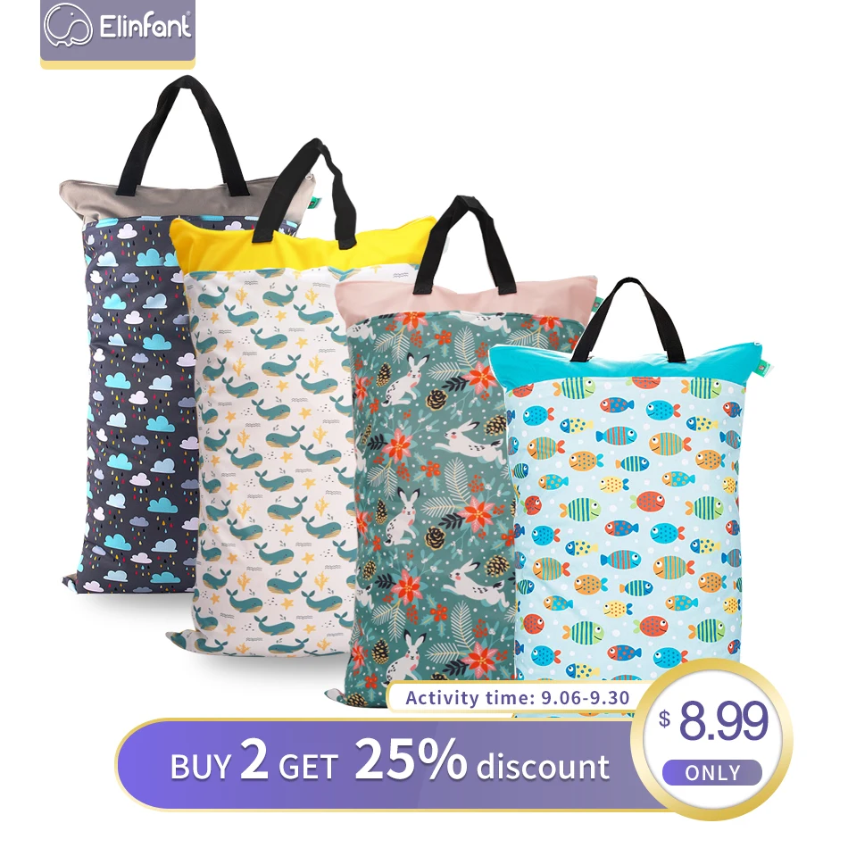Ceny Elinfant 1 sztuk duże wiszące mokre suche wiadro torba na pieluchy z tkaniny, wkładki, pieluchy, pranie z dwoma zapinana na zamek wodoodporna torebka na pieluchy