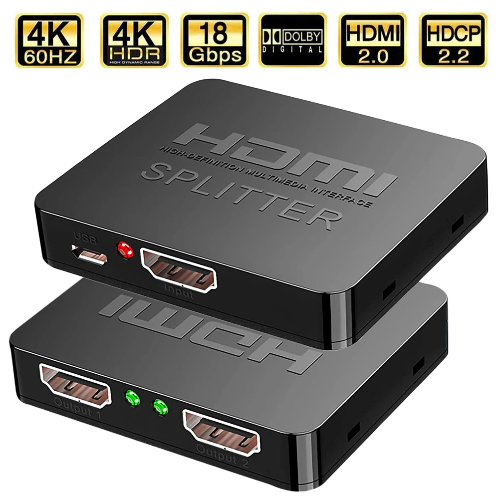 2021 mejor 4K HDMI Splitter 1x2 HDMI 2,0 divisor 1 en 2 de HDMI amplificador interruptor HDR HDMI2.0 divisor para PS4 Apple XBox TV PS5