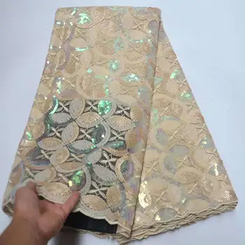 

Sequins leaf net lace fabric 2019 Fashion embroidered flowers lace fabric For a wedding dress 5 yards XDR01