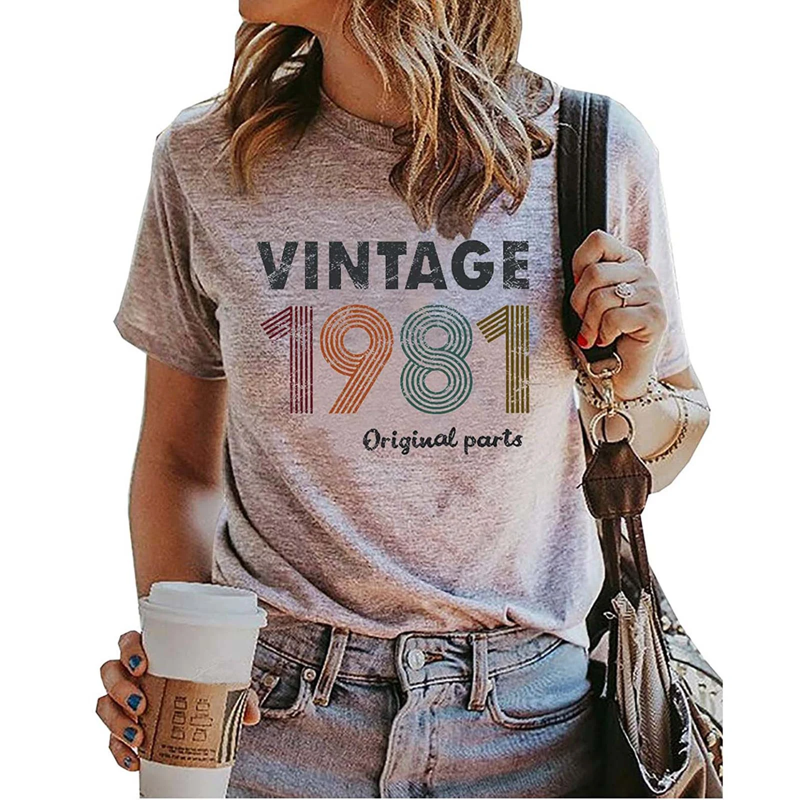 40th Birthday Gifts T Shirts for Women Retro Birthday Graphic Tees Shirt Vintage 1981 Original Parts Funny Casual Tops