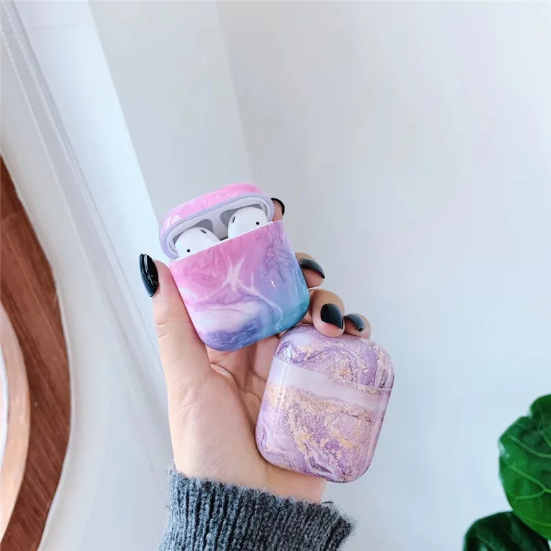 KJOEW Ins простой чехол с мраморными ушками для Airpods 1 2 Жесткий Чехол из поликарбоната