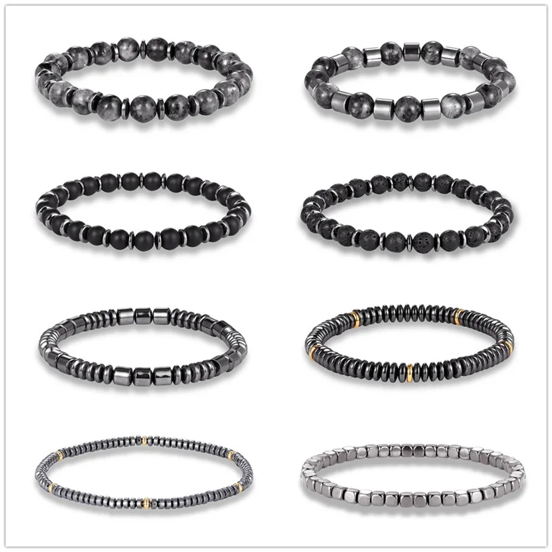 Men's Hematite Bracelets European Health slimming femme Natural Stone beads Bangles Punk homme Jewelry Gifts Pulseira Masculina charm bracelet chakra beads bracelet red jasper bracelets