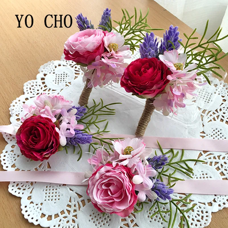 

High Grade Tea Rose Wrist Corsage Bridesmaid Hand Flowers Silk Artificial Wrist Bracelet Sister Brooch for Wedding Prom Party