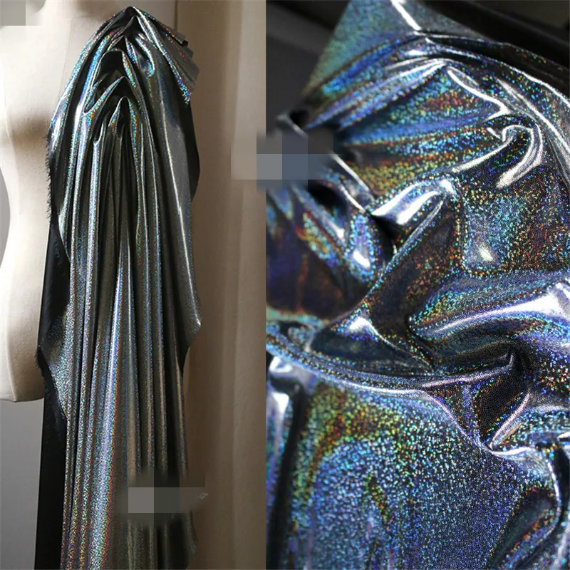 

45cm*145cm/pieceFreestyle designer fabric creative fabric elastic knitted fabric with laser colorful reflective colorful clothin