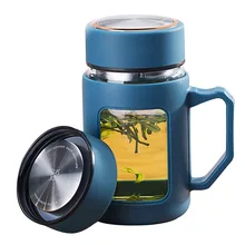 Стеклянная чашка с ручкой, крышка фильтра для мужчин и женщин, устойчивая к раздавливанию чайная чашка, офисные чашки, большая емкость, BJStore