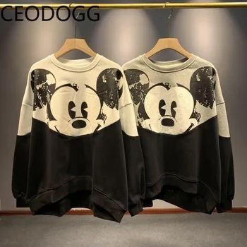 

Ceodogg Korean Ins O Neck Pullover Long Sleeve Hoodies Fashion Contrast Color Patch Mickey Cartoon Hoodies Loose Wild Sweatshirt