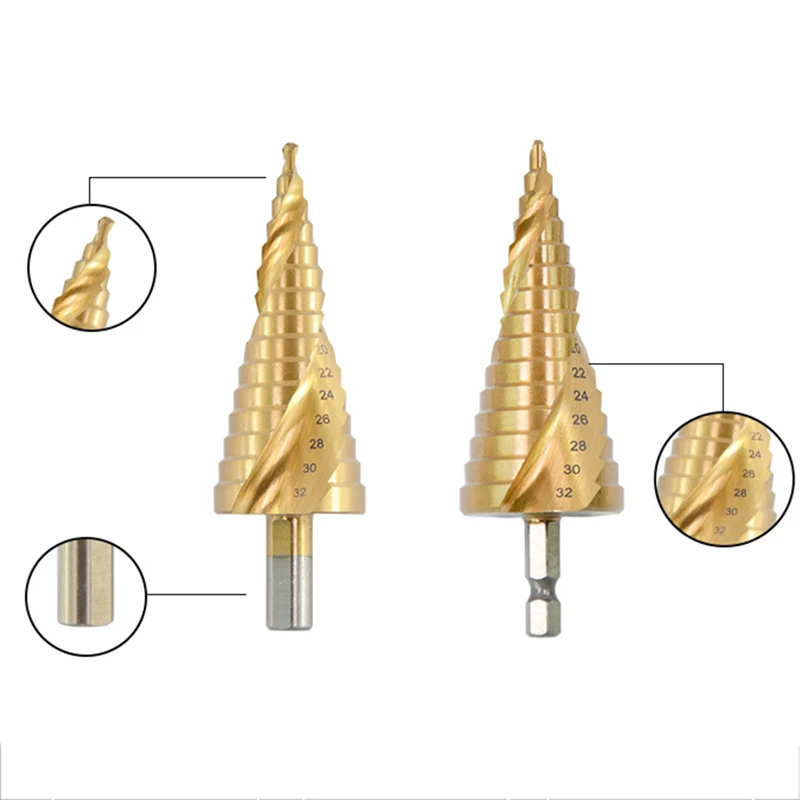 

4-12mm 4-20mm 4-32mm Pagoda Drill Hexagon Screw Drill HSS Power Tools Spiral Grooved Metal Steel Step Drill Bit