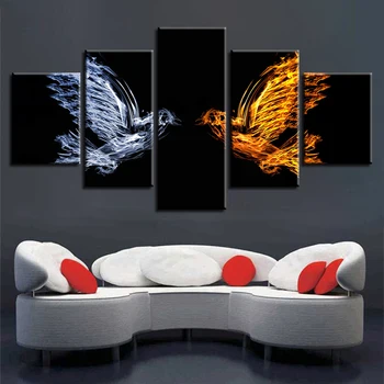 

Wall Art Canvas Decor Living Room HD Printing 5 Pieces Animals Abstract Ice And Fire Birds Pictures Modular Framework Paintings