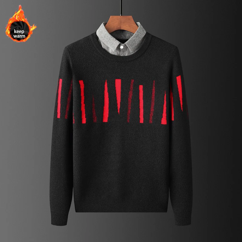 Men's Sweater Fashion Casual Bottom Shirt Mock Two-Piece Pullover Slim-fitting Long-sleeved 2021 Autumn Winter Male Sweaters tacky christmas sweater