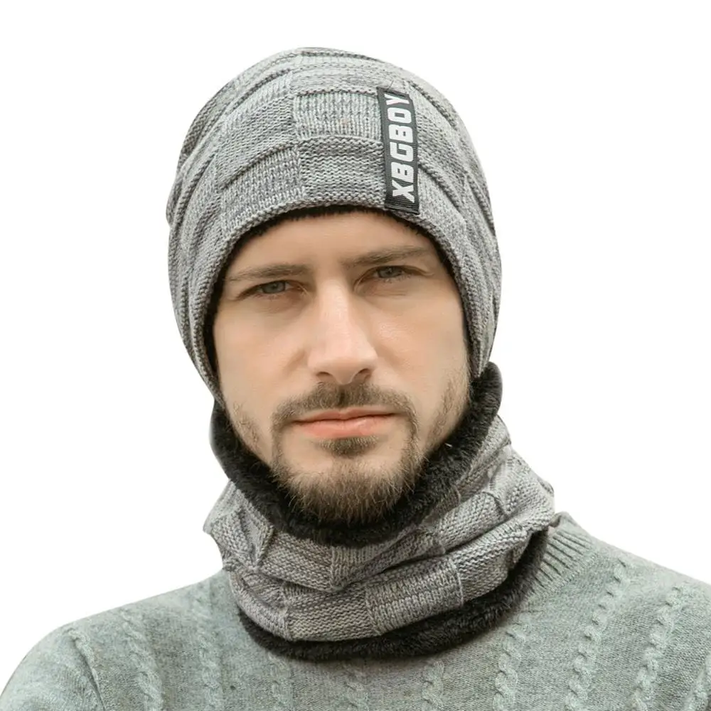 Gray Унисекс зимний шарф с ветровым стеклом, шапка может использоваться в качестве шарфа и шапки, зимние аксессуары, шапка и шарф, подарок для девочек, вязаный мужской теплый - Цвет: Gray