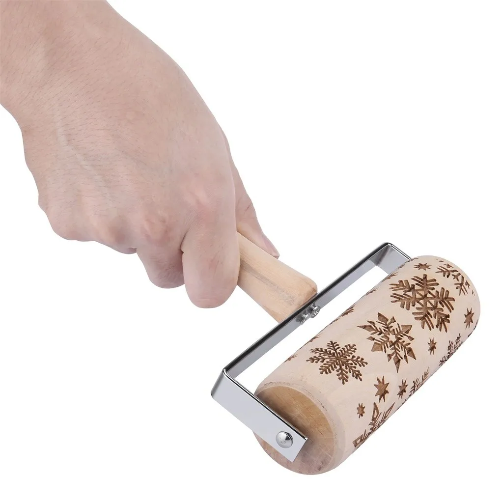Christmas Snowflake Laser Embossing Rolling Pin Printed Cookie Dough Stick Fondant Tool Baking Noodle Cake Dough Engraved Roller