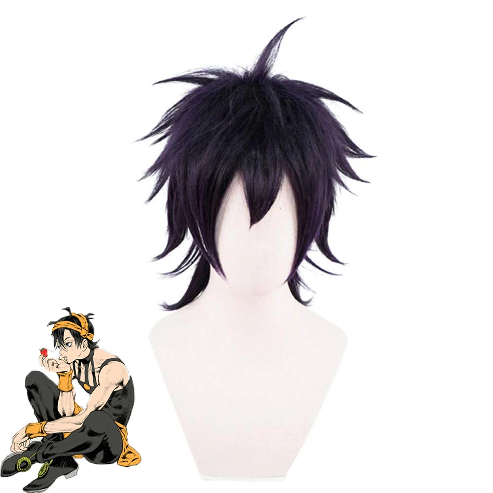 

Anime Jojo's Bizarre Adventure Golden Wind Cosplay Wig Ghirga Narancia Short Purple Short Hair GIOGIO Costume Wigs for Party