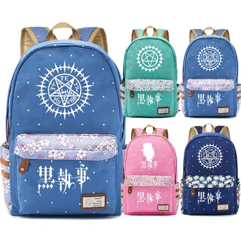 

New Fashion Anmie Cartoon Black Butler Flowers Dot Boy Girl School bag Women Bagpack Teenagers Canvas Lady Femme Backpack