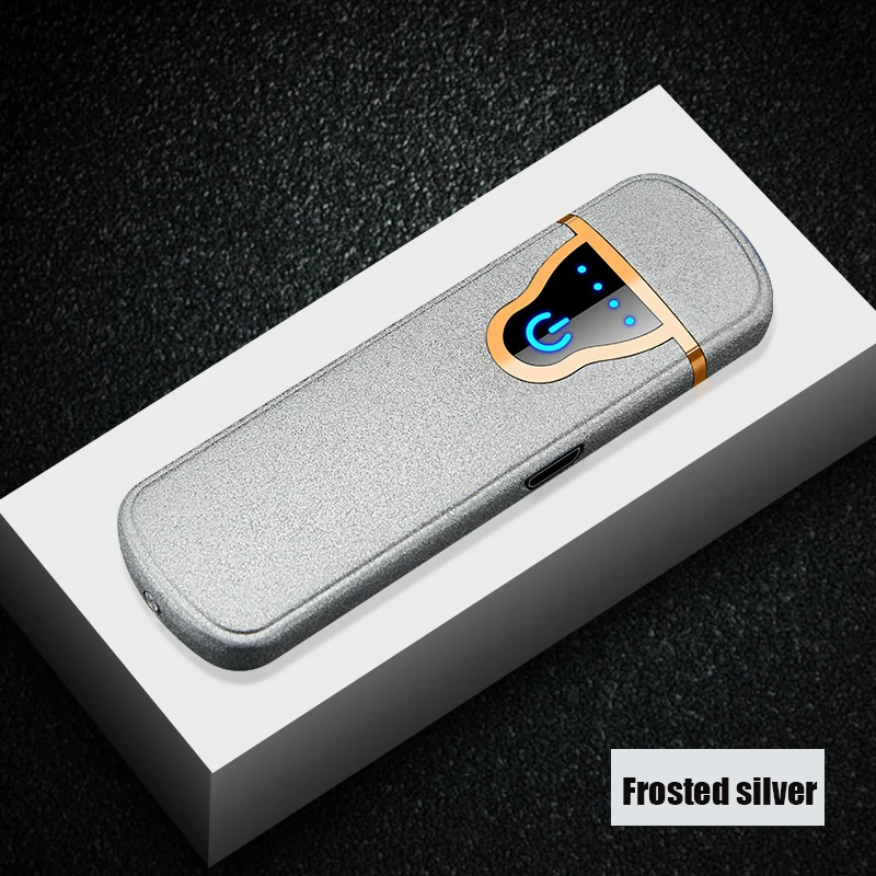 Frosted silver Высококачественный датчик отпечатков пальцев Зажигалка usb зарядка ветрозащитная Электронная зажигалка ультра-тонкие вольфрамовые аксессуары для курения - Цвет: Frosted silver