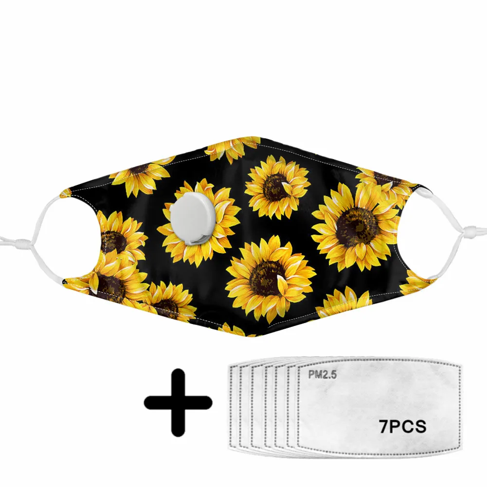 

Hot Theme Sunflower Pattern Mouth Mask with PM2.5 Filter for Women Girls Teen Breather Valve Protective Face Masks Mascarillas