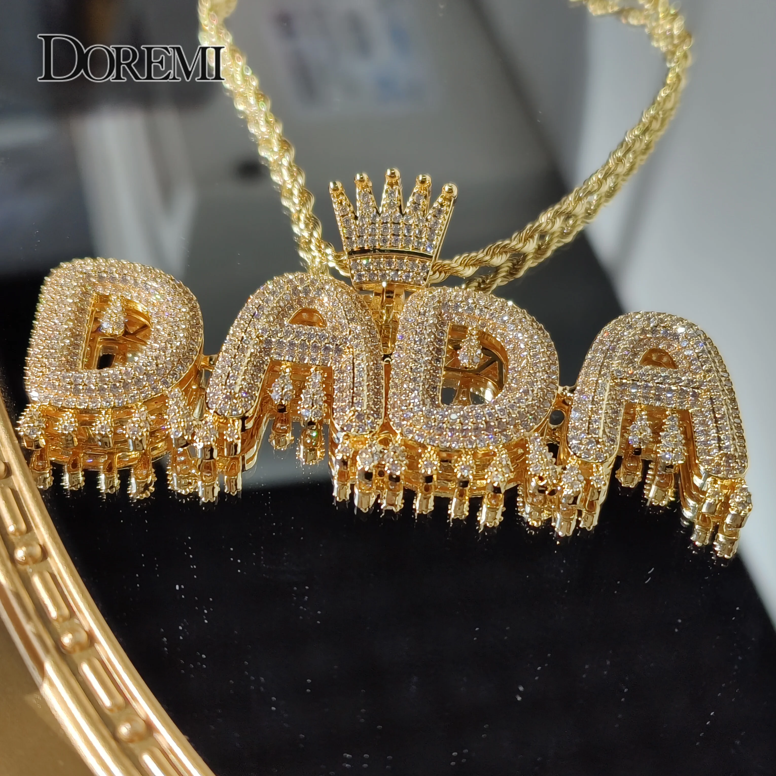 Hip Hop Custom Name Cubic Zircon Crown Drip Iced Out Bubble Letters Chain Pendants&Necklaces For Men Jewelry Cuban Tennis Chain