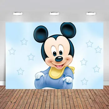 

Baby1st Birthday Backdrop Blue Mickey Mouse Photographic Background Customize Stars Photo Studio Vinyl Booth Props 7X5FT