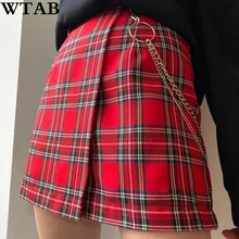 WTAB новые весенние винтажные красные клетчатые мини юбки для женщин летние модные офисные женские Клубные вечерние повседневные Короткие плиссированные юбки mujer