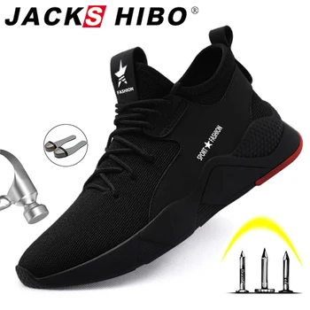 

JACKSHIBO Safety Work Shoes For Men Breathable Work Shoes Steel Toe Anti-smashing Shoe Male Construction Work Mesh Sneakers