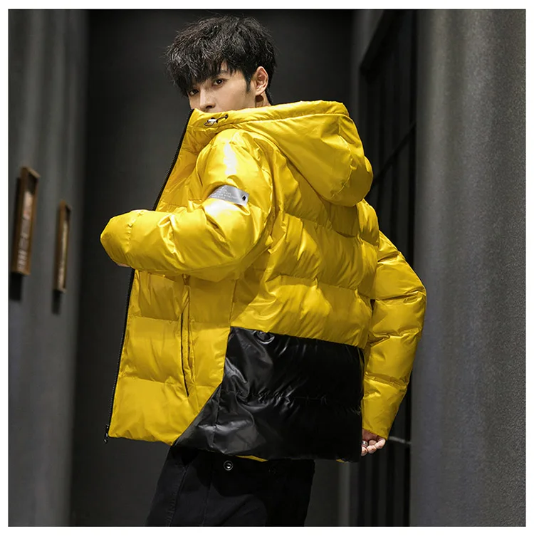 Thick Warm Men Winter Jacket Clothes Casual Harajuku Mens Parkas Coats Bright Hooded Windproof Waterproof