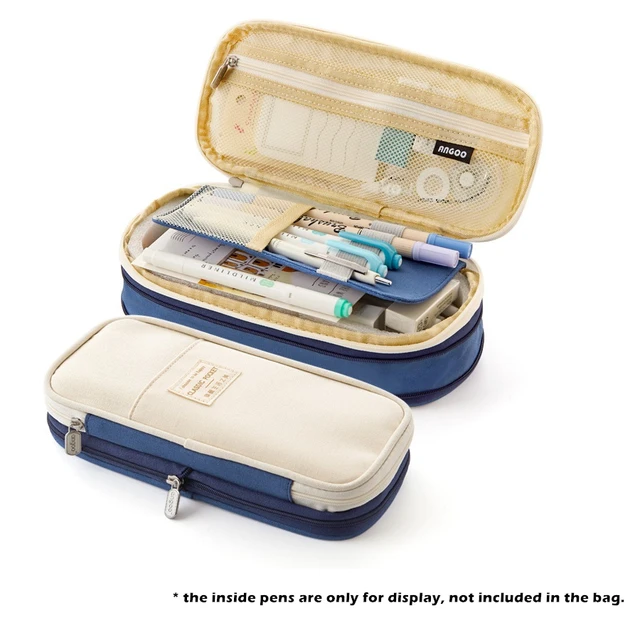 Angoo [C-Block] Classic Pocket Pen Pencil Case, Fold Canvas Stationery Storage Bag Organizer for Cosmetic Travel Student A6449 Deep Blue