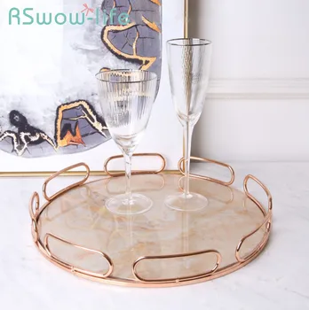 

38*38cm Storage Tray Simple Ring Metal Trays Living Room Home Mirror Trays Decorative Serving Tray for Kitchen Storage