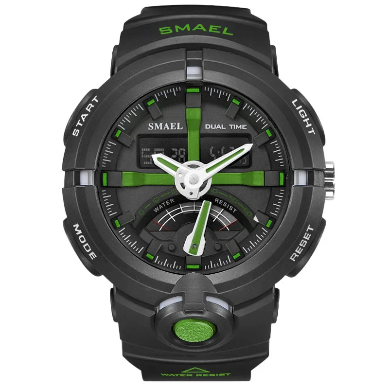 black green SMAEL 1637 спортивные часы для улицы, мужские военные часы, модные повседневные электронные наручные часы, водонепроницаемые цифровые кварцевые часы - Цвет: black green