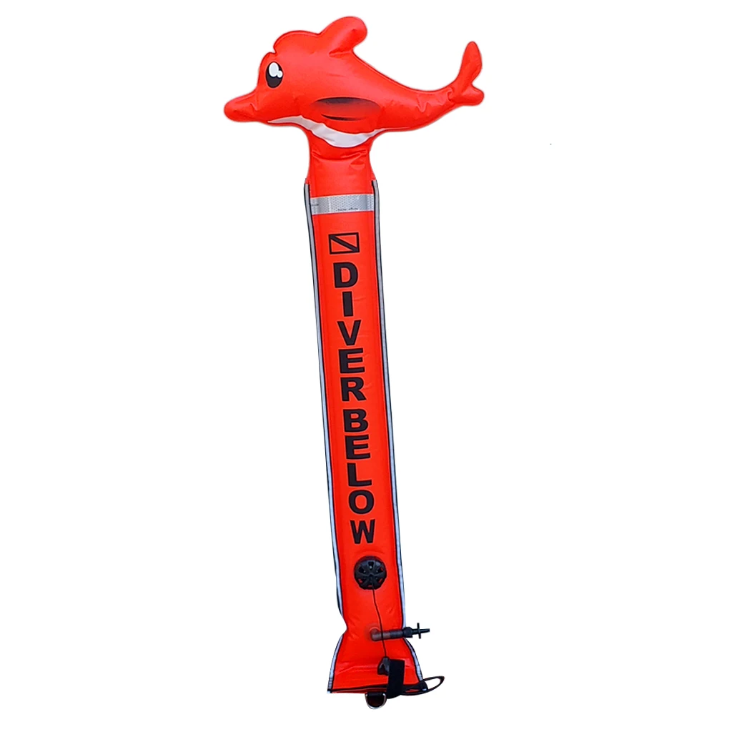 Scuba Diving Surface Marker Buoy Signal Tube Oral and Standard BC Hose Inflator, Cute Dolphin Design Multiple Colors & Sizes