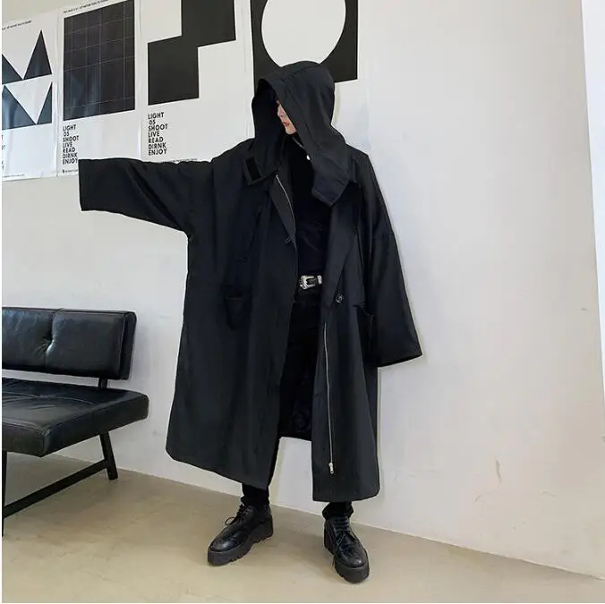 Черный S-xl! осеннее и зимнее Новое темное мужское Специальное женское шифоновое свободное лоскутное платье с длинным рукавом на молнии с капюшоном ветровка tide мужской хип-хоп пальто - Цвет: Черный